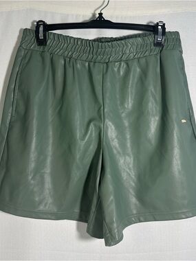 Fabletics Sage Green High-Waist Faux-Leather Shorts
